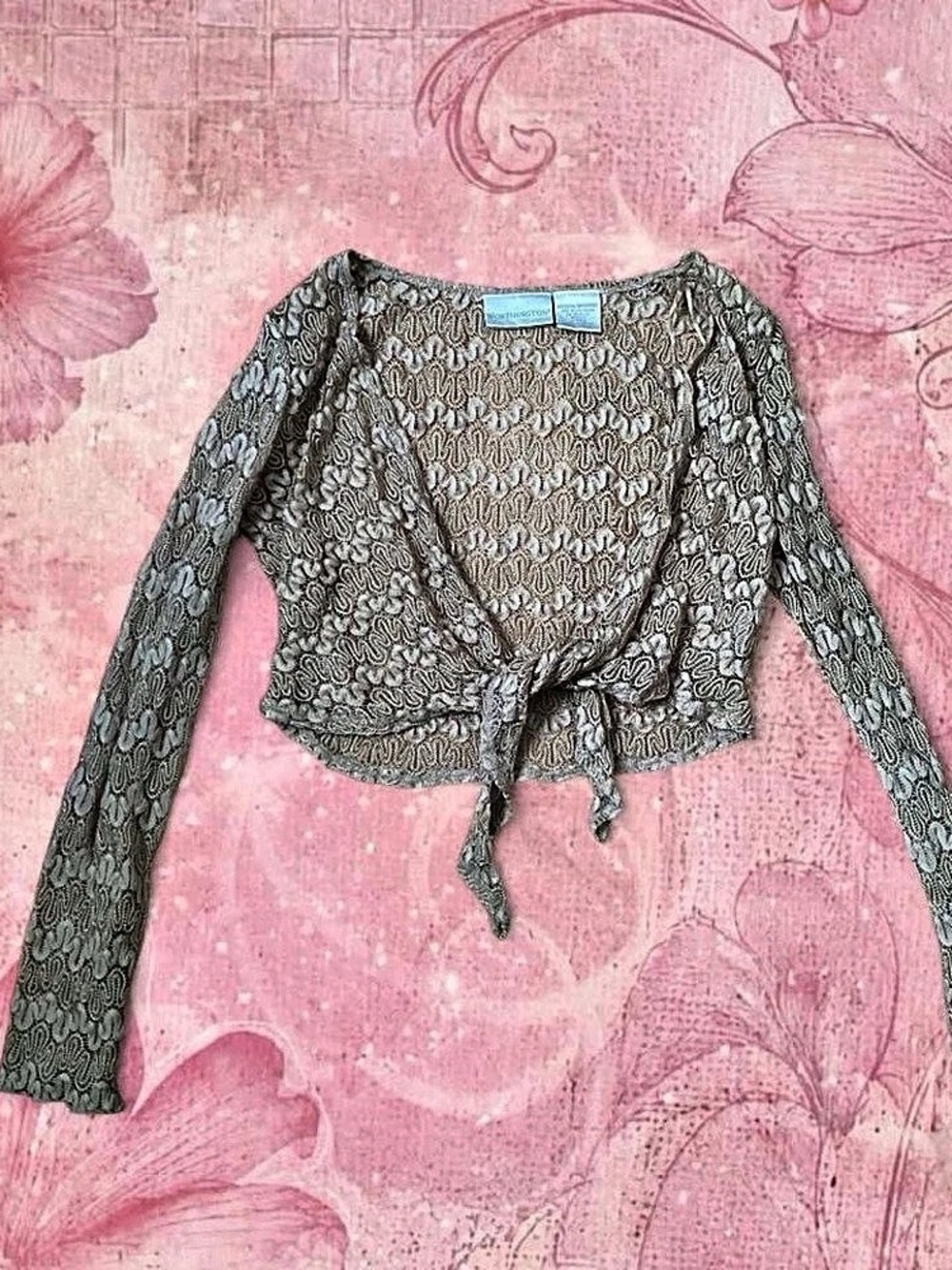 Gold lace tie in the front wrap bolero cardigan
